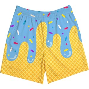 Boys Ice Cream Shorts Baseball Shorts Mesh Breathable Shorts for 2-14 Years | Quick Dry Lightweight Elastic Waist with Side P