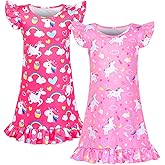 Sylfairy 2pcs Girls Nightgowns, Unicorn Nightgown Princess Pajama Dresses for Girls Sleepwear Nightie
