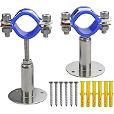 WYSIWYKA 2PCS 304 Stainless Steel Wall Mount Ceiling Mount Pipe Supports, Adjustable Pipe Strap Clamp with screws for OD Pipe 80-89mm, Adjustable Height 50-100mm