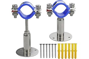 WYSIWYKA 2PCS 304 Stainless Steel Wall Mount Ceiling Mount Pipe Supports, Adjustable Pipe Strap Clamp with screws for OD Pipe 80-89mm, Adjustable Height 50-100mm