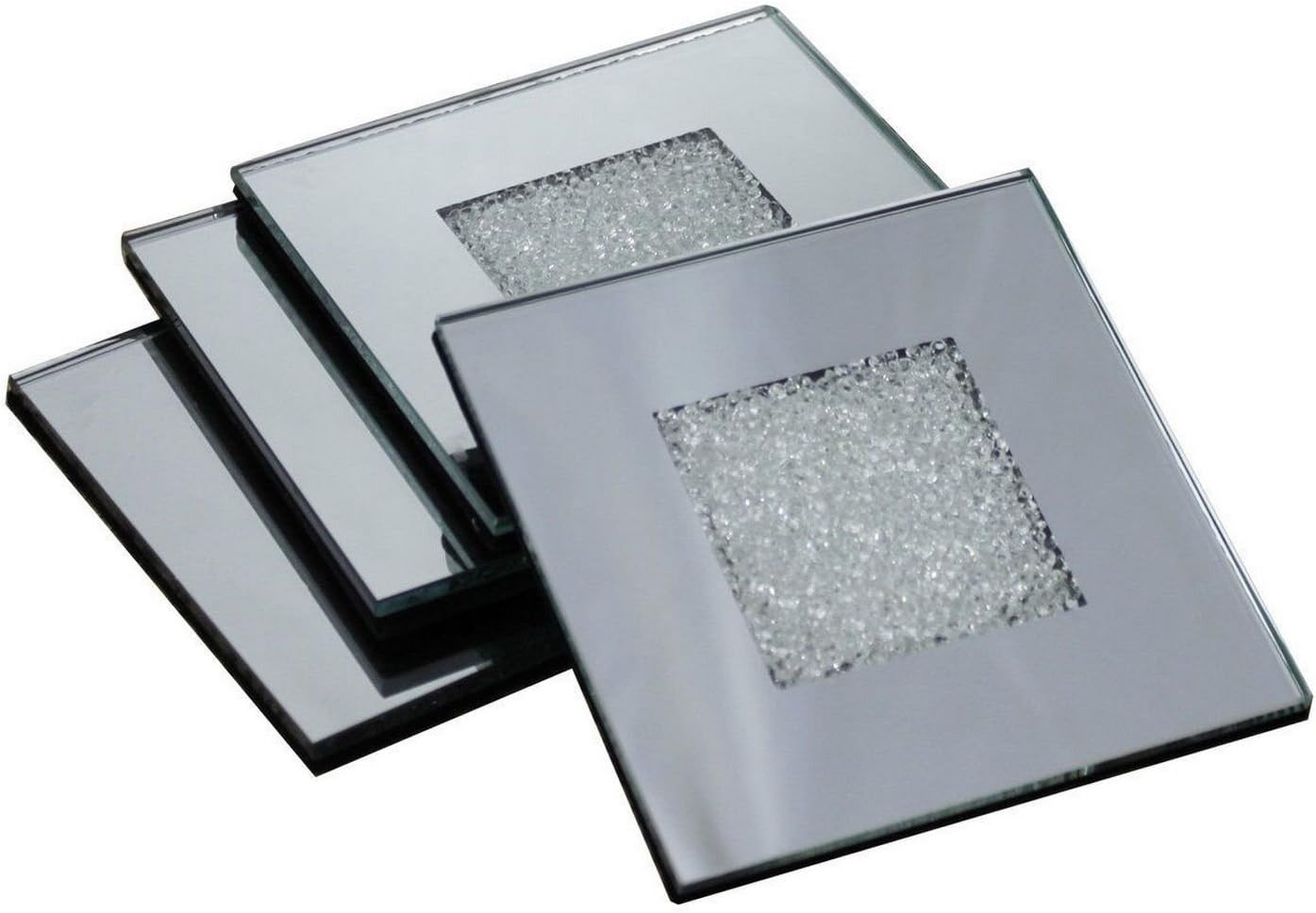 Modern Design Pack of 4 Heavy Duty Sparkle Diamond Crush Glass Square Table Mug Protector (Dimensions: 10 x 10cm)