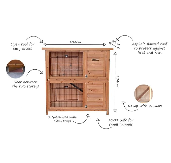 Bentley Pets - Kleintierstall mit 2 Etagen - Nager/Kaninchen/Meerschweinchen - Rampe & Auslauf