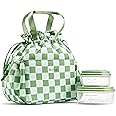 Fit & Fresh Lunch Bag For Women, Insulated Womens Lunch Bag For Work, Stain-Resistant Large Lunch Box For Women With Containers, Cinch Closure Cromwell Pistachio Checker Board