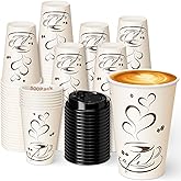 Jingmore 500 Pack 12 oz Coffee Cups with Lids, Disposable Paper Cups for Hot/cold Beverage, Disposable mug 12 Oz, Paper Coffee Mug for Cafe, Restaurant, Office and Home(Black Lid)
