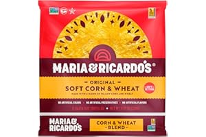 MARIA AND RICARDO'S Maria & Ricardo's Soft Yellow Corn Tortillas. (3 Pack) Made from a blend of corn and wheat. Non GMO PV. Vegan. Kosher. 8 Tortillas per Pack