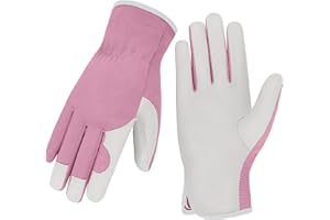 KKOYING Gardening Gloves, Garden Gloves for Women and Men, Thorn Proof Working Gloves, Durable Leather Work Garden Gloves for Yard & Outdoor Work, Pink, M