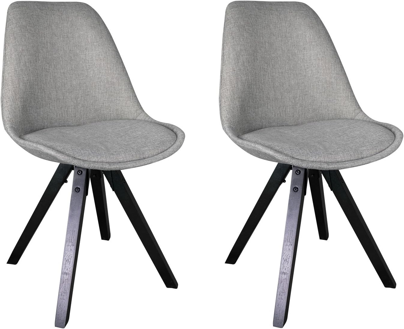 Green House Furniture Tulip Dining Chairs Set of 2 Living Room Chairs Modern Kitchen Bedroom with Grey Fabric Cover and Seat Cushions Black Wooden Legs