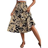 TuoGo Women's Floral Tiered Midi Skirt Elastic Waist Dressy Casual A-line Summer Boho Skirts