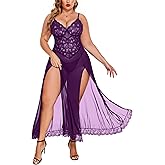 Avidlove Plus Size Lingerie for Women Sexy Lace Babydoll Long Lingerie Dress Side Split Nightgown