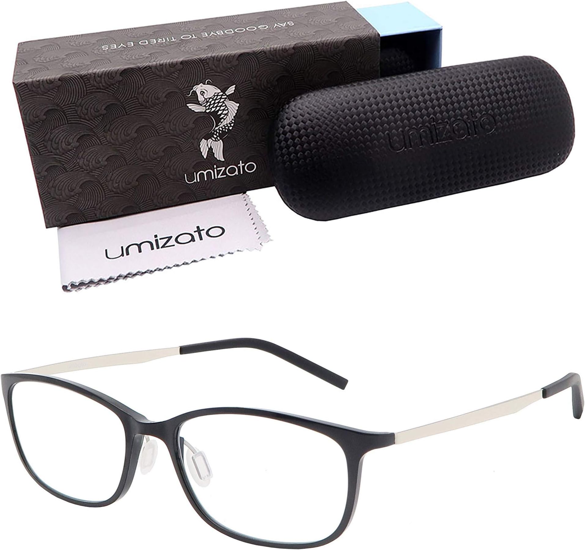 Umizato Super Lightweight Blue Light Blocking Glasses for Men Women - Computer Gaming, Minimalist Design, Anti-Glare UV Filter Blocker, Reduce Eye Strain, Migraine, Light Sensitivity (Orion in Black)