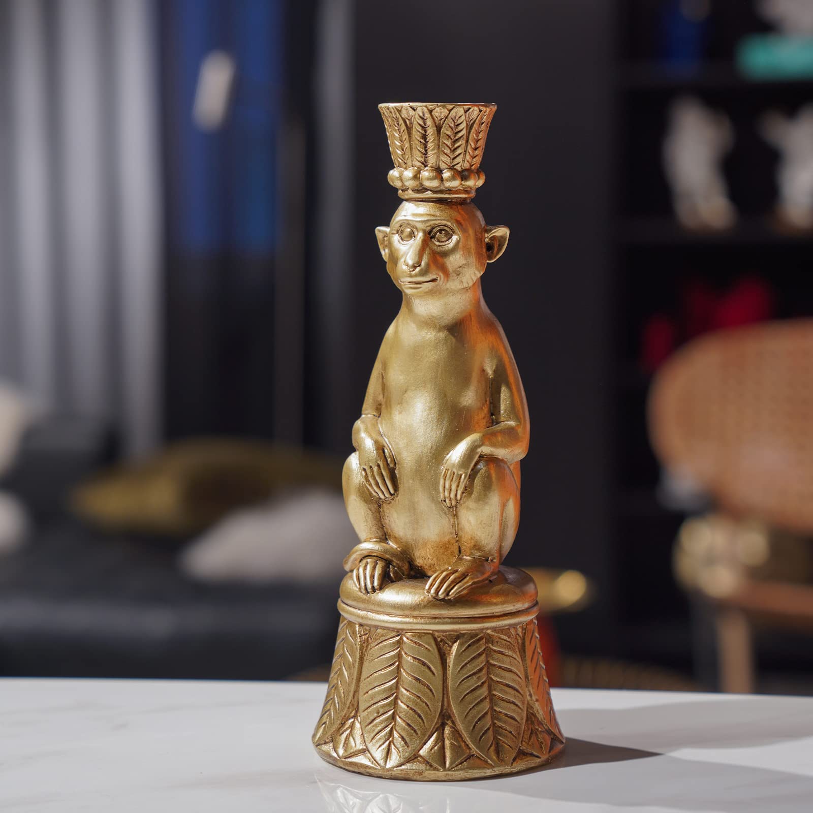 Photo 1 of Candle Stick Holder Table Decor - Monkey Resin Modern Candlestick Holder Indoor Table Decor Animals Brass Gold Candle Stand for Living Room Home Decoration 3.25 x 3.25 x 9.25 Inch Guichifun