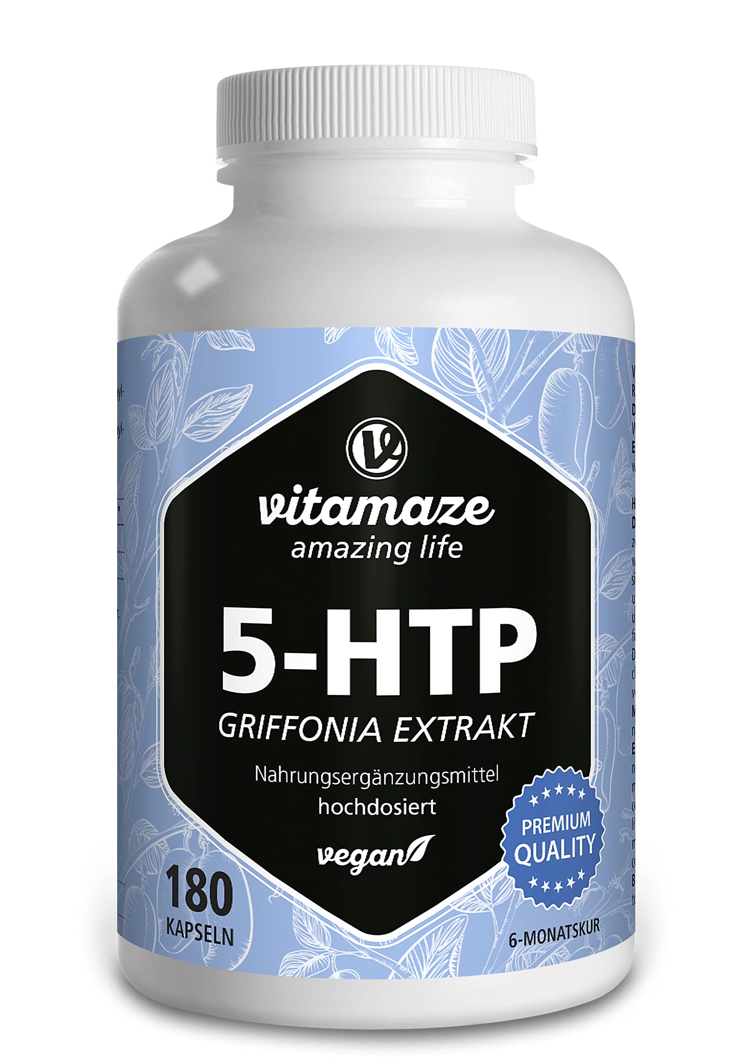 5HTP 667mg Griffonia Simplicifolia Seed Extract - 6 Months Supply -180 Vegan Capsules for Sleep and Relax Support - Natural High Strength Supplement Without Additives, German Quality