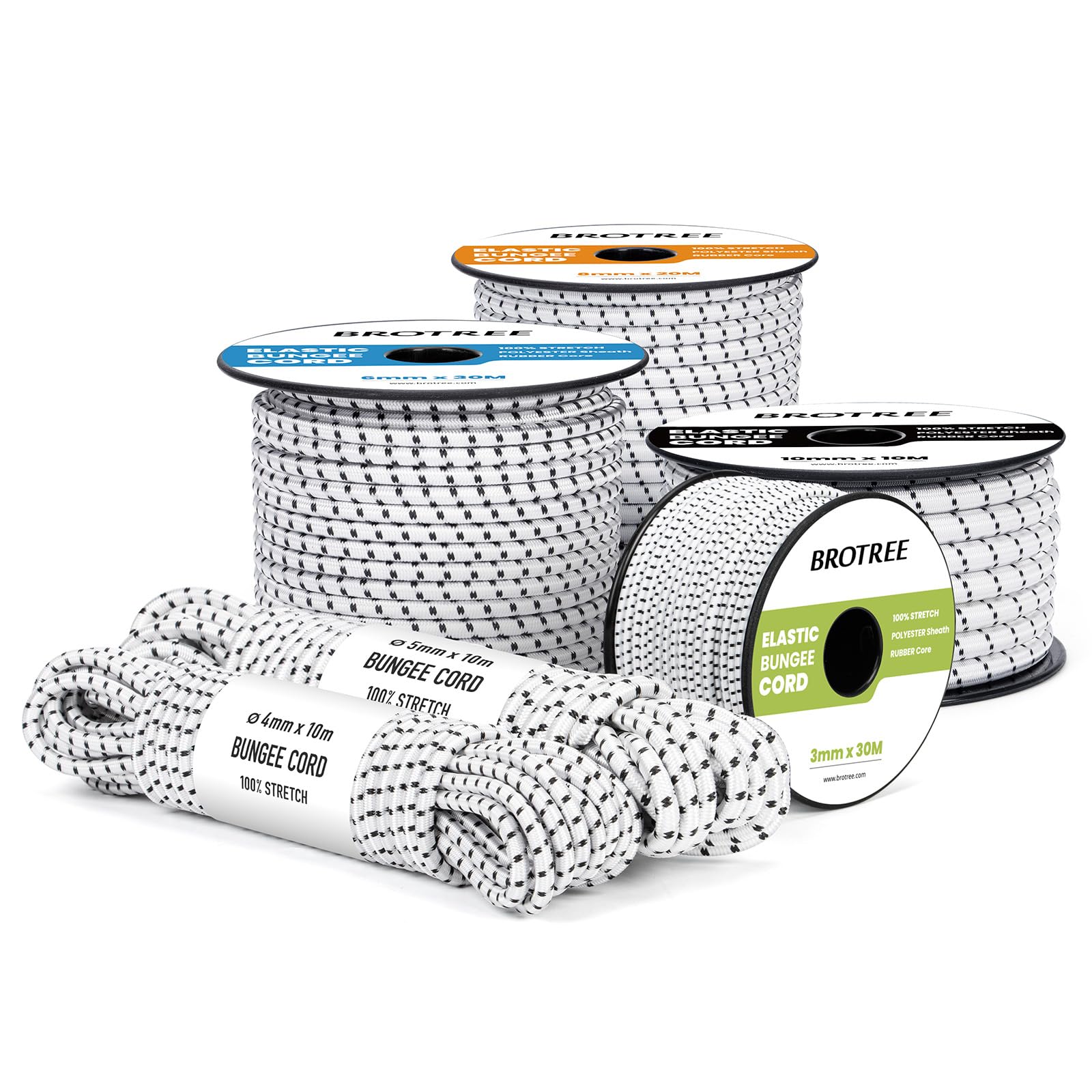 Brotree Bungee Cord Elastic Shock Cord 5mm x 10m Bungee Rope Heavy Duty for Trailer, Tarpaulin, Tent Pole, Kayak and Backpack - White&Black