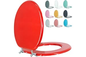BLOFDE Round Toilet Seat Wood Toilet Seat Prevent Shifting with Zinc Alloy Hinges American Standard Size Toilet Seat Easy to Install also Easy to Clean (Round,Sparkling Christmas Red)
