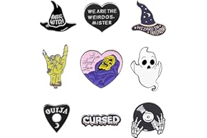 FRODETE Halloween Goth Enamel Pin Set Pumpkin Skull Witch Brooch Pin Black Skeleton Punk Witchy Halloween Costume Jewelry for Backpacks Hat Pant Accessories