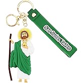 PLwelth Jesus Keychain for Women Men Cute Jesus Keyring with Wristlet San Judas Tadeo Keychain Charms Accessories for Car Keys Backpack Christian Jewelry Gifts for Birthday Christmas Stocking Stuffers