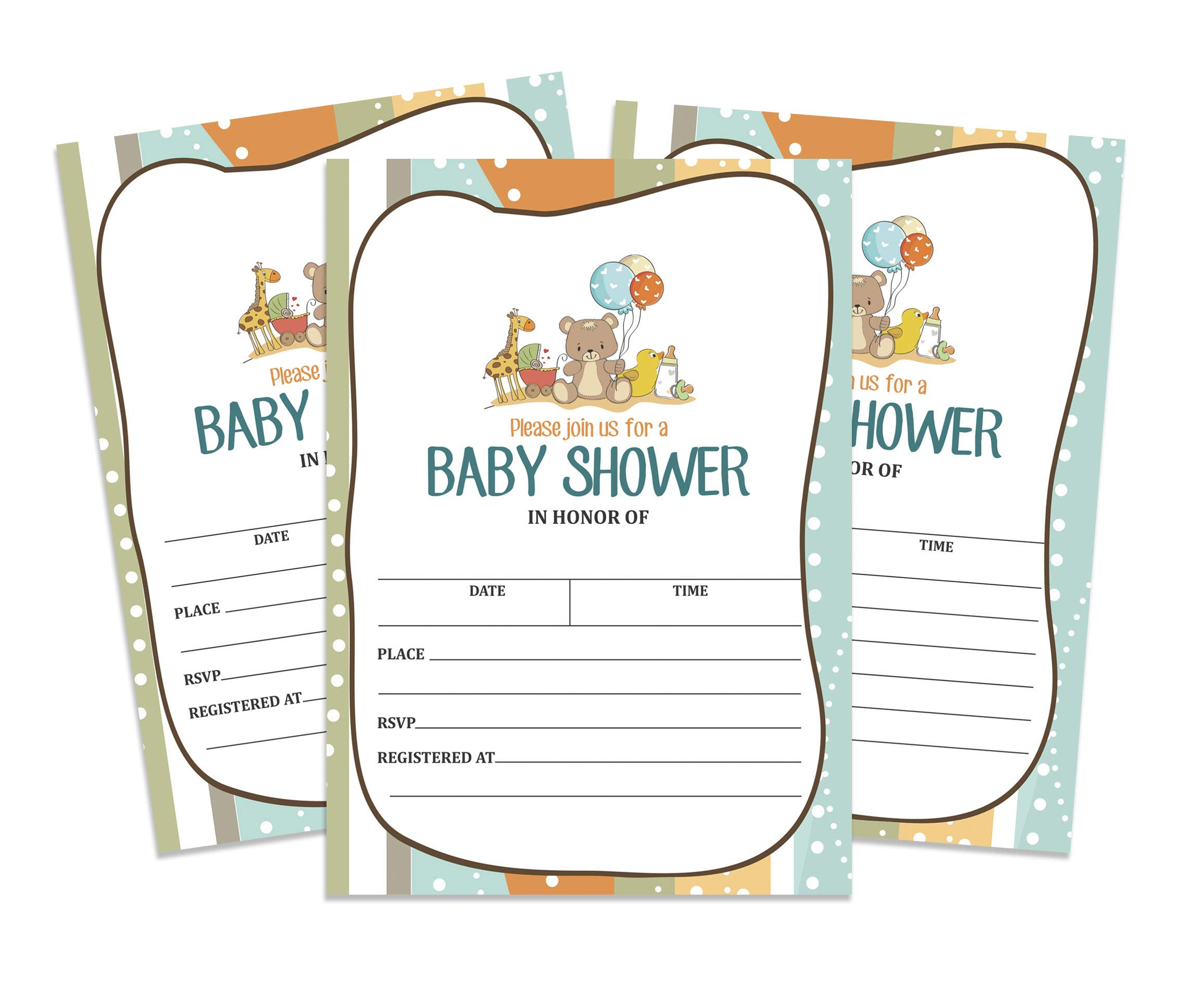 Inkdotpot 30 Jungle Animals Baby Shower Invitation Cards Gender Neutral Fill In Blank Invites