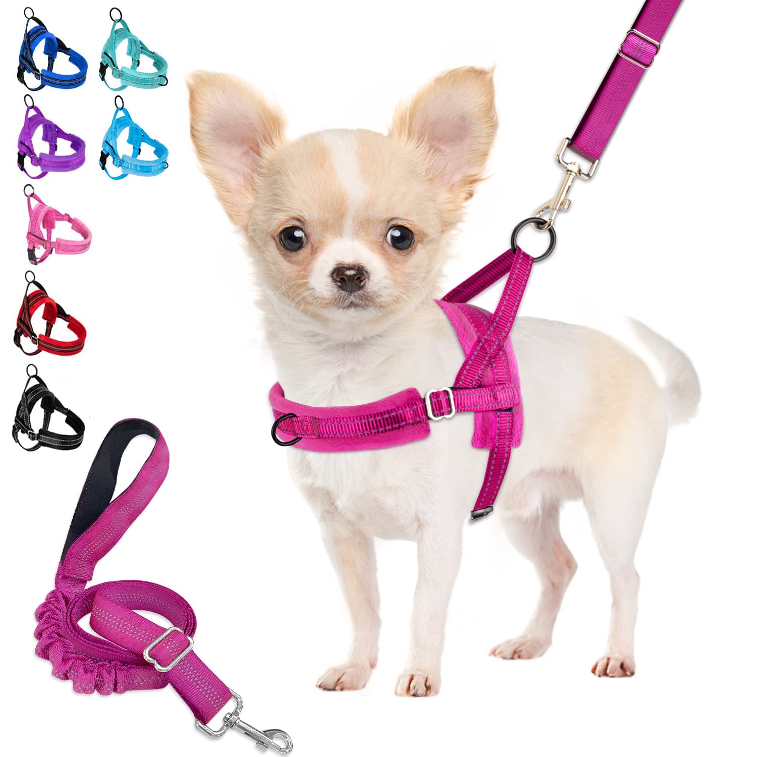 Eyein Small Dog Harness & Lead, Heavy Duty Soft Padded Reflective Adjustable Puppy Harness Anti-Twist Pet Lead Quick Fit for Small Dog Cat Animal (Fuchsia, XXS) — image 1