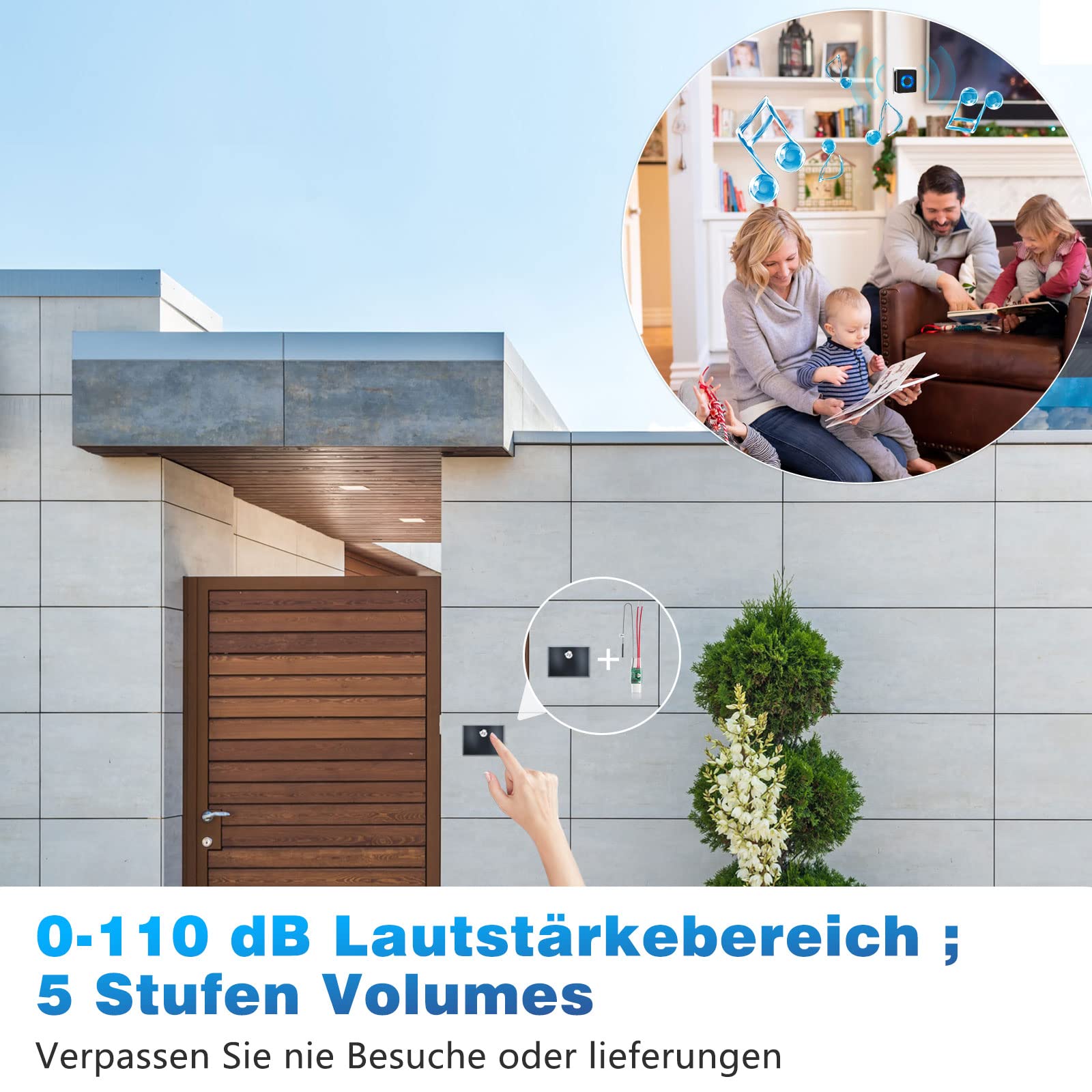 Satisure Funksignal Weiterleitung, Türklingel Weiterleitung Funk Klingelanlagen Funkkonverter(3-24V) Funk Gong Erweiterung Set 58 Melodien & 5 Lautstärkestufen für Türklingel Kabelgebunden 5