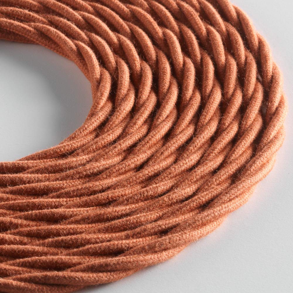Klartext LUMIÈRE Braided Textile Cable for Lighting 3 x 0.75 mm Brick Cotton 3 m Warning: Ground Cable Included! Maximum Anti-Shock Safety!