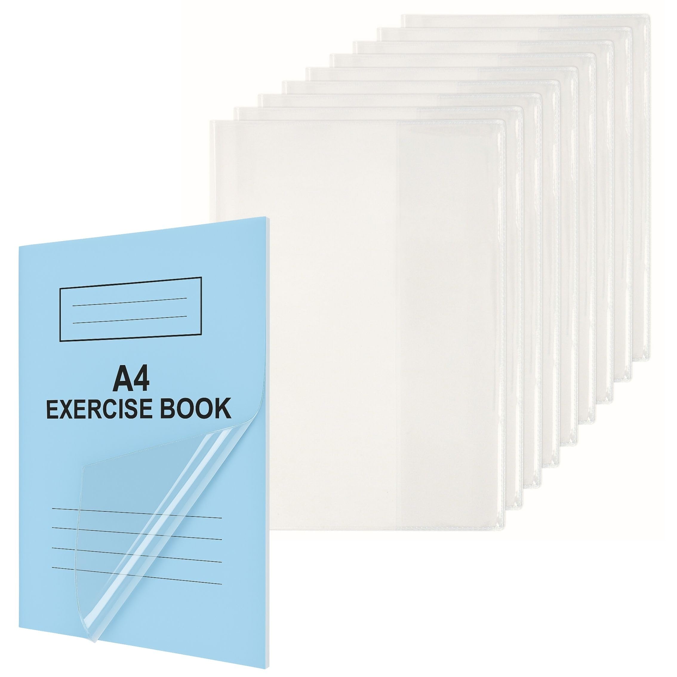 EXERZ A4 Exercise Book Cover 10pcs Clear, Water Resistant, Slip On Protective Jackets for Notebook, Book Sleeve, PP (A4 x 10) โ image 1