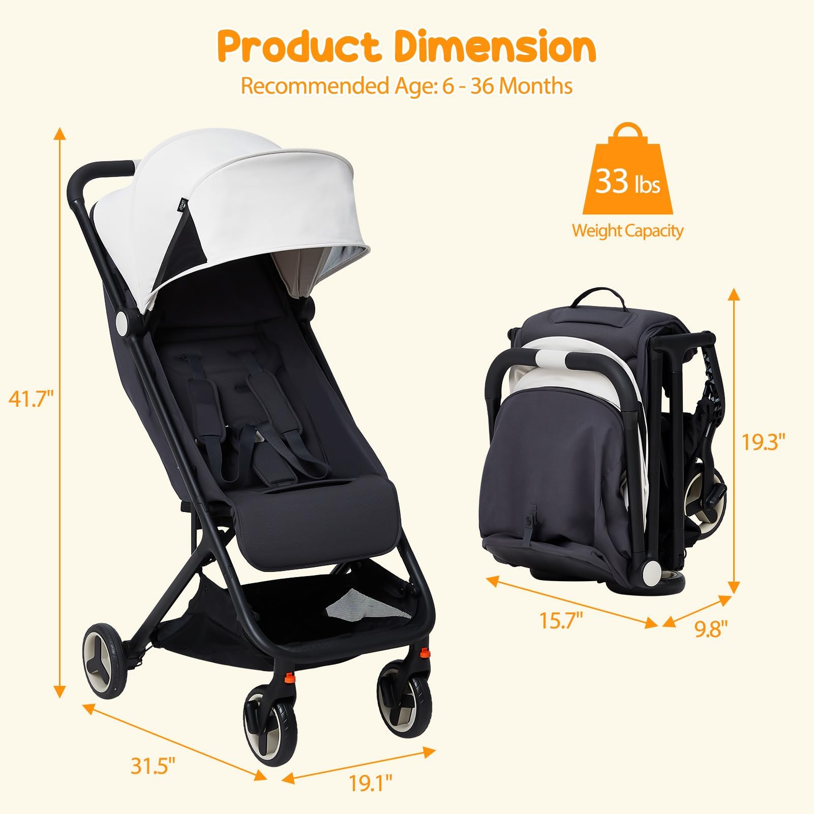 Lightweight Baby Stroller, Compact Umbrella Stroller with Adjustable Canopy/Footrest/Backrest, One-Hand Folding Newborn Infant Stroller for Airplane Friendly(Grey)