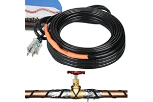 Kingdder 6FT - 48FT Heat Tape for Water Pipes Thermostat Self Regulating Heating Cable with Power Indicator Plug Built-in, Heavy Duty Heating Cable for Pipe Freeze Protection, 120V 8W/ft(1 Pcs,18 Ft)
