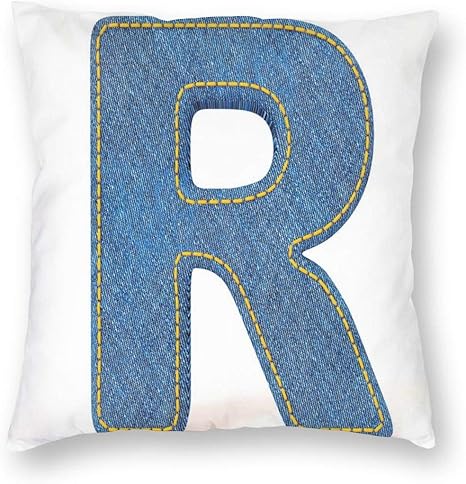 Amazon Co Jp K0k2to 文字rスローピローカバー レトロデニムスタイル アルファベットフォントパターン 大文字r文字ブルージーンズデザイン 装飾正方形アクセント枕カバー 16 X16 K0k2to ホーム キッチン