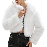 Amazhiyu Women's Faux Fur Crop Lapel Jackets Open Front Long Sleeve Coat Pockets