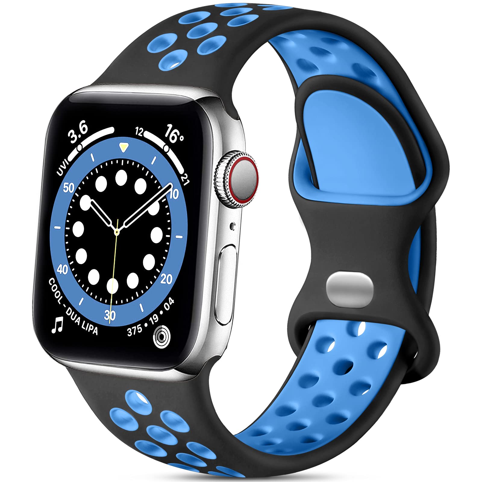 Epova Silicone Sport Strap Compatible with Apple Watch Strap 38mm 40mm 41mm 42mm, Breathable Replacement Straps for iWatch SE 3 Series 11 10 9 8 7 6 5 4 3 2 1, Black/Blue, Large