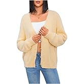 MakeMeChic Women's Fuzzy Cardigan Long Sleeve V Neck Button Down Loose Cardigan Sweater