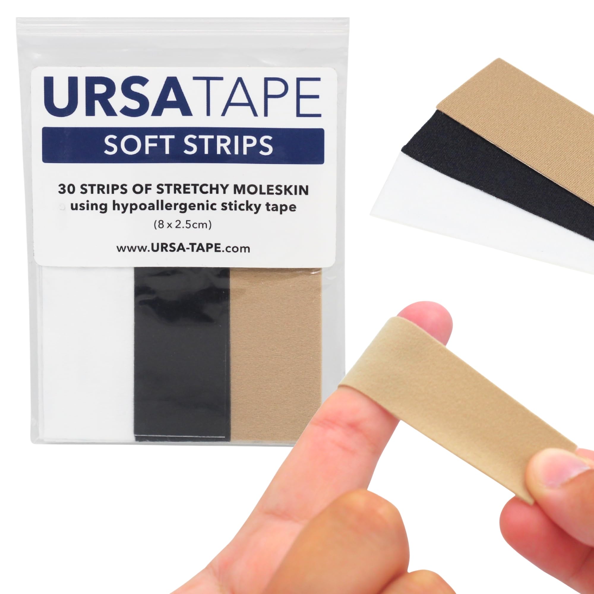 URSA Tape Soft Strips - Pack of 12 (Multi-Colour) | Stretchy Moleskin Fabric Tape | Heavy-Duty Blister Prevention Strips | No-Residue Bandages for Feet & Body | Adhesive Padding | 8 x 2.5 cm