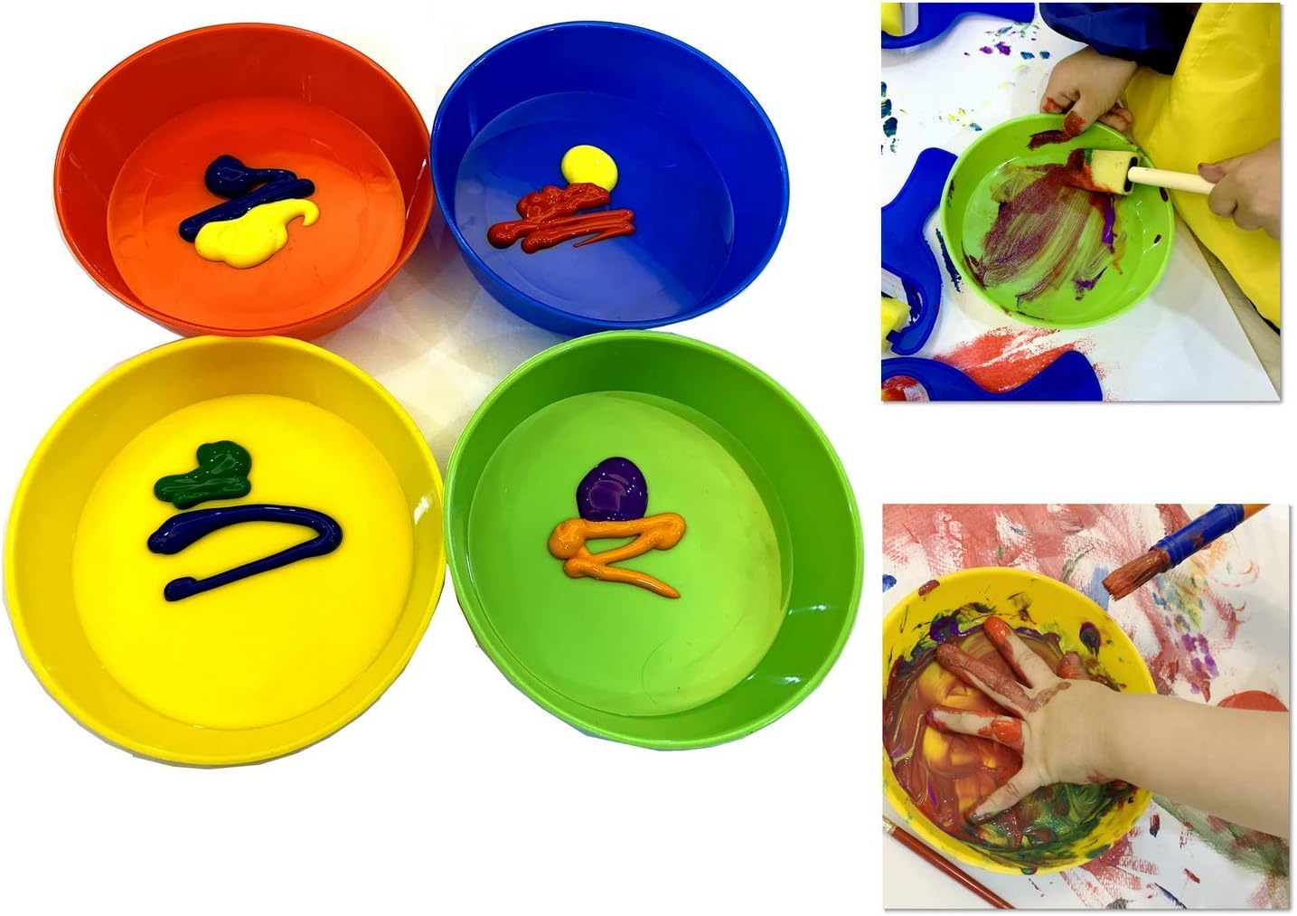Lumsburry Finger Paint Dip Bowls, Pack of 4 Plastic Palette Paint Pots for Kids Children Toddler Doodle (Red, Yellow, Blue, and Green)
