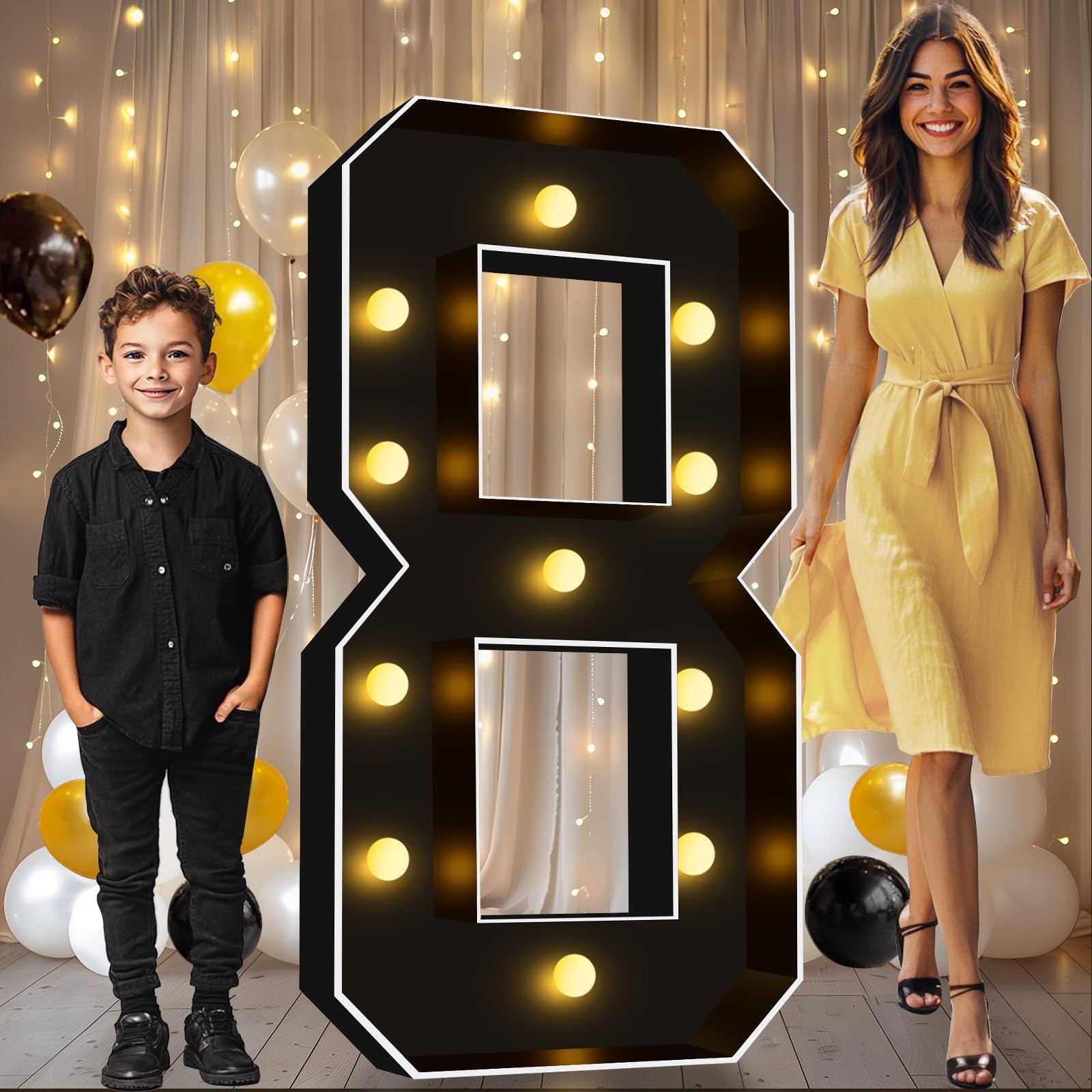 Photo 1 of Pooqla 4 FT Light Up Marquee Numbers, Black Marquee Number Lights 4 Feet Tall for 8th 18th 80th Birthday, Giant Letter Big Mosaic Numbers for Balloons Party Anniversary Wedding Decorations, Number 8