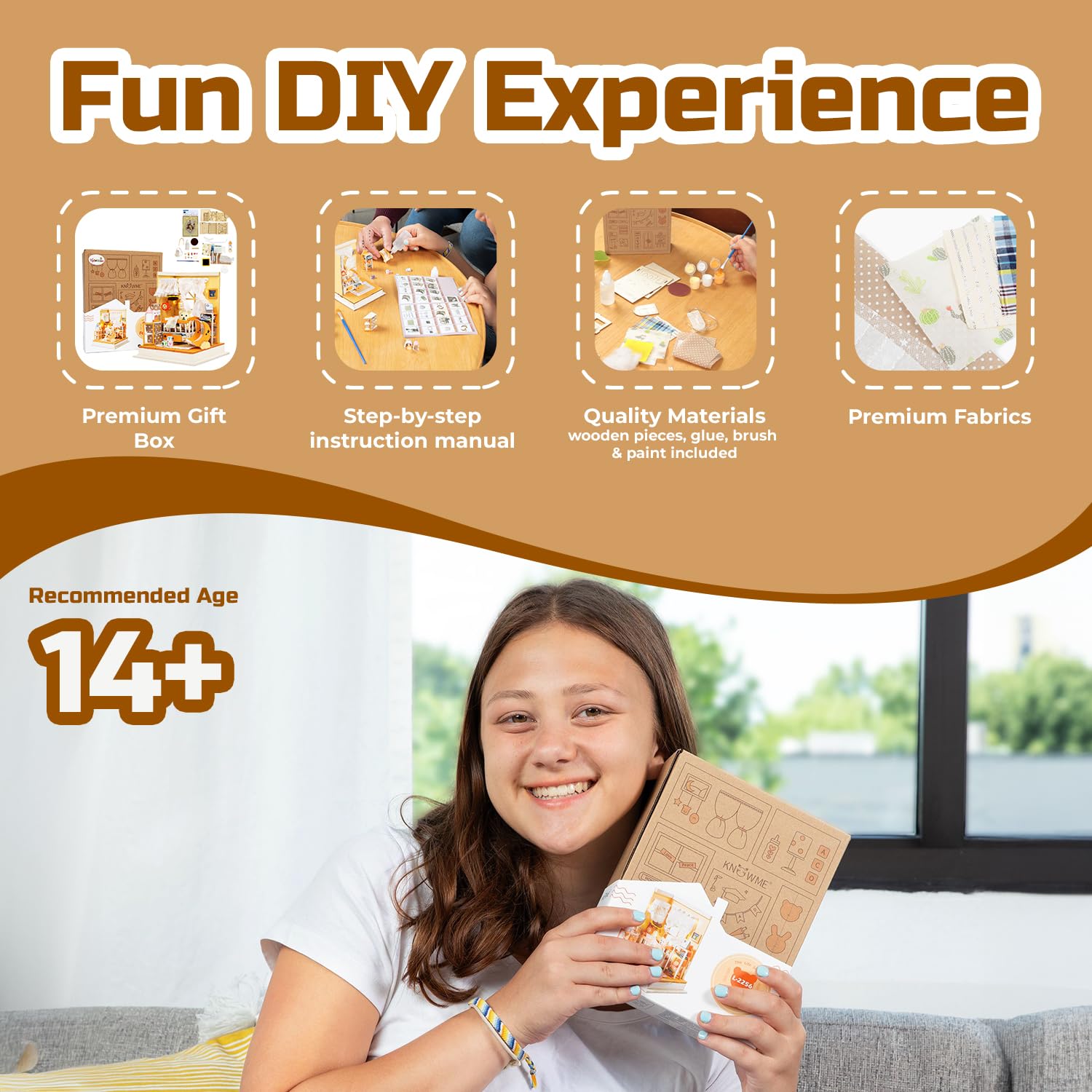 DIY Miniature Dollhouse Kit - Doll Kit with Furniture - 3D Wooden DIY Miniature Dollhouse Kit with Instructions, Nursery Accessories & LED Lights - Tiny House Miniature Kit 1:24 Scale