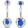 NICEIGHT 2PCS 14G Surgical Steel Belly Button Rings for Women Round CZ Navel Ring Long Belly Rings Belly Piercing Jewelry 6-16MM