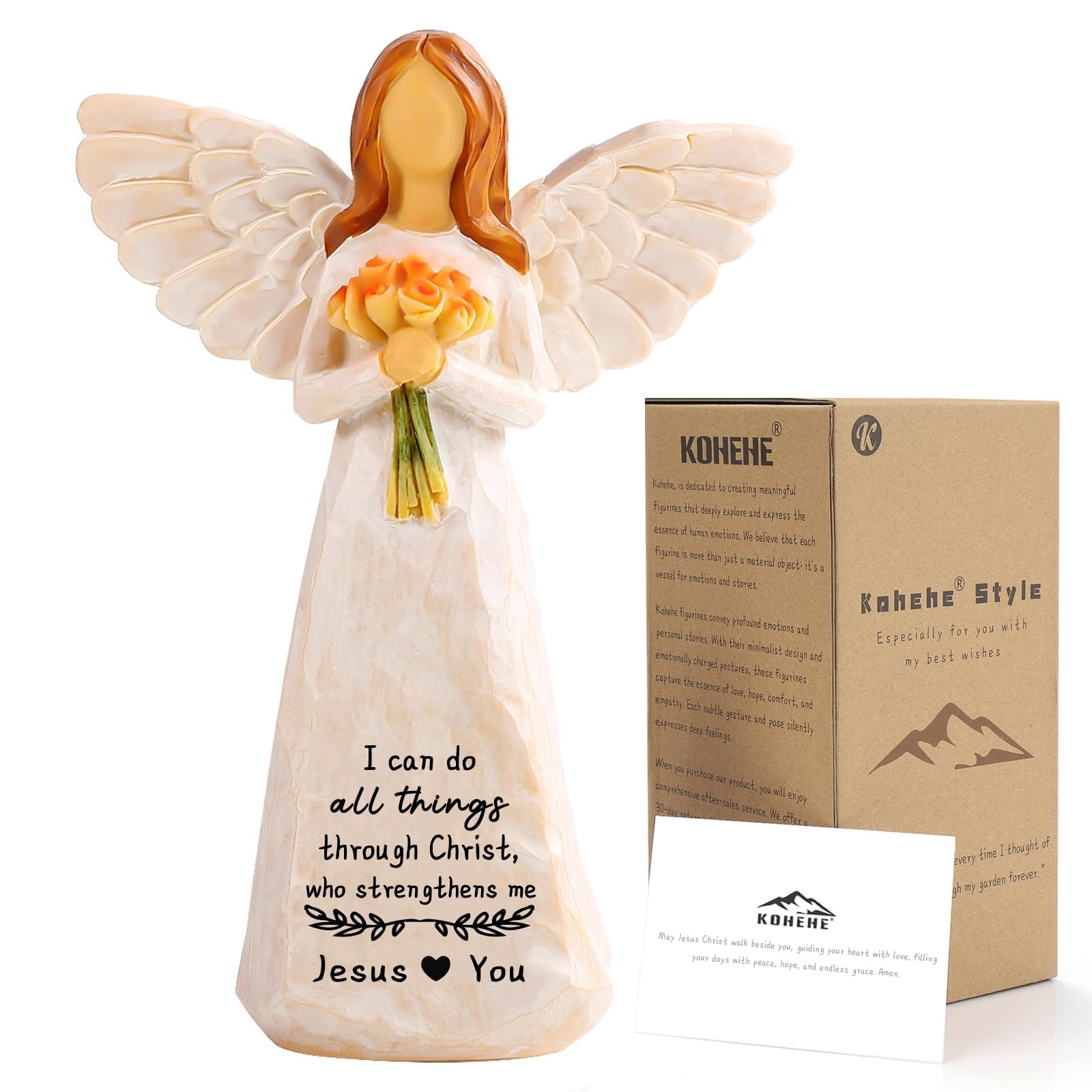 Kohehe Christian Gifts for Women,Gifts for Catholic Women,5.5'' Handmade Jesus Loves You Angel Figurine Gift for Woman,Inspirational Gifts for Mom Sister Grandma and Best Friend