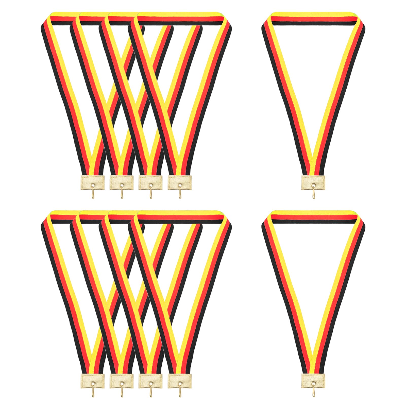 PATIKIL Award Neck Ribbons with Snap Clips, 10 Pcs Polyester Striped Medal Lanyards Ribbon with Leather Head Design for Competitions Sports Meetings Sports Party, Black, Red, Yellow