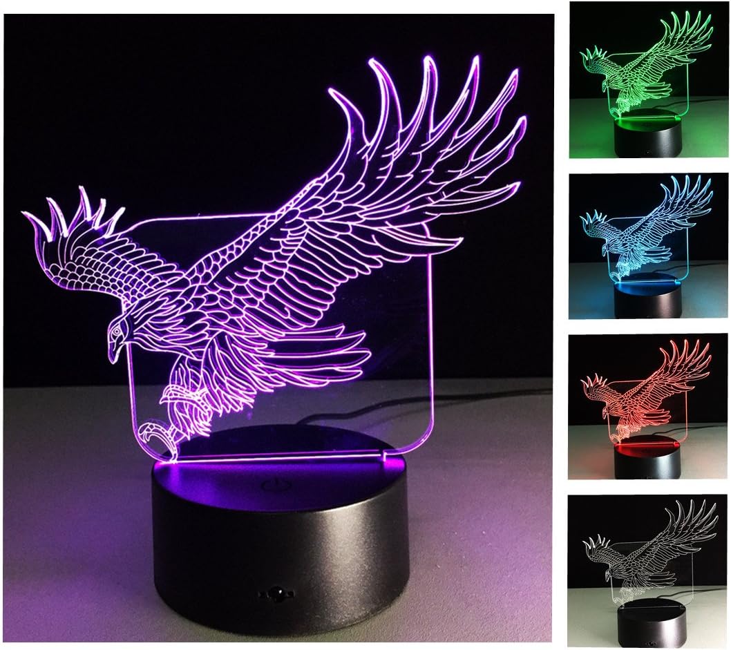 3D Nightlights, 7 Colors Change Touch Control Night Lamp, Best Gift for Friends Children（Eagle）