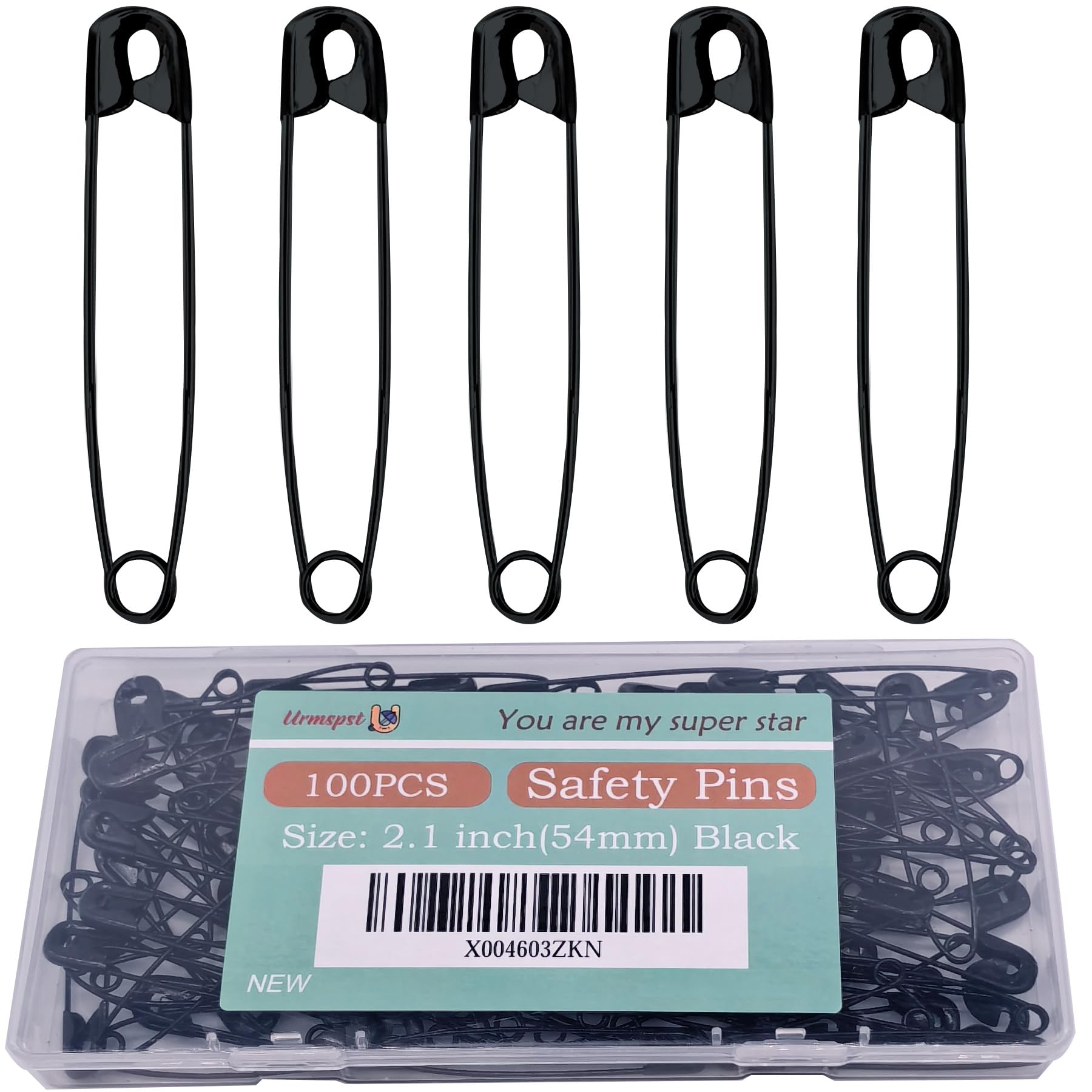 Safety Pins, 100PCS-2.1Inch Small Safety Pins, Rust-Resistant Nickel Plated Steel, Sharp Edge Safety Pin for Clothes, Sewing, Arts & Craft, Small Decorative Safety Pins (Black)
