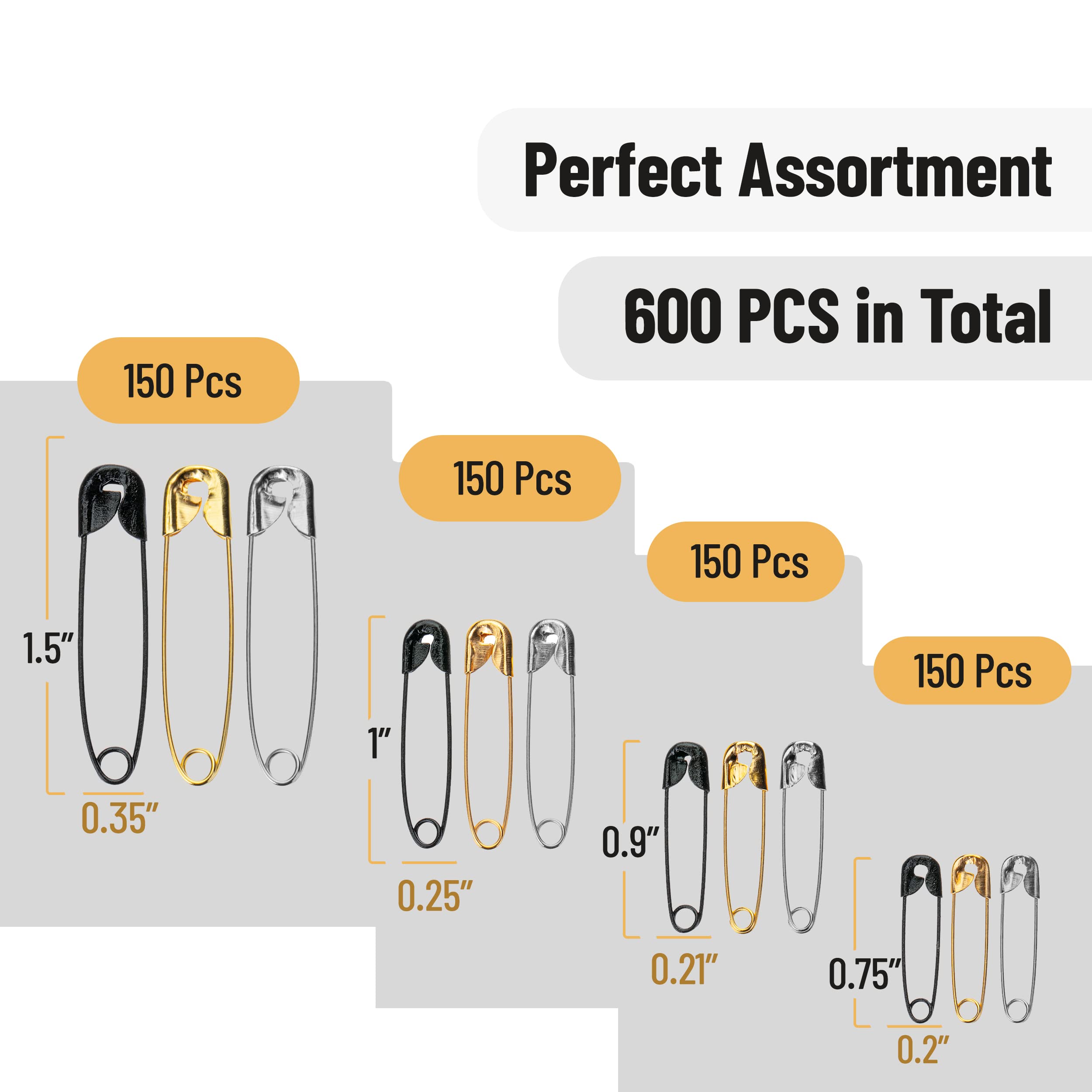 Mr. Pen Assorted Safety Pins - 600 Pack, Small & Large Sizes, Assorted Colors, Ideal for Clothes