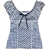 Women Fairy Grunge Y2K Shirts Summer Short Sleeve Lace Patchwork Tee Tops Vinatge E-Girls Aesthetic Clothes