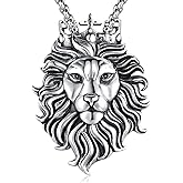 Cuoka Lion Necklace for Men Women S925 Sterling Silver King Retro Punk Gothic Hip Hop Rock Animal Lion Head Pendant Charm Jewelry Chain Necklace Viking Protection Amulet Necklaces
