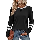 ATHMILE Womens Long Sleeve Shirts Color Block Casual Crewneck Tops Tshirt Basic Tee Fall Fashion Clothes Trendy Outfits 2026