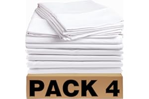 ACTEB Bulk Queen Flat Sheets Only 4 Pack Basic White Bed Top Line Flat Sheet Soft Breathable Color Coded Hem Threads for Hotel Bedding Wholesale 90x102 inches