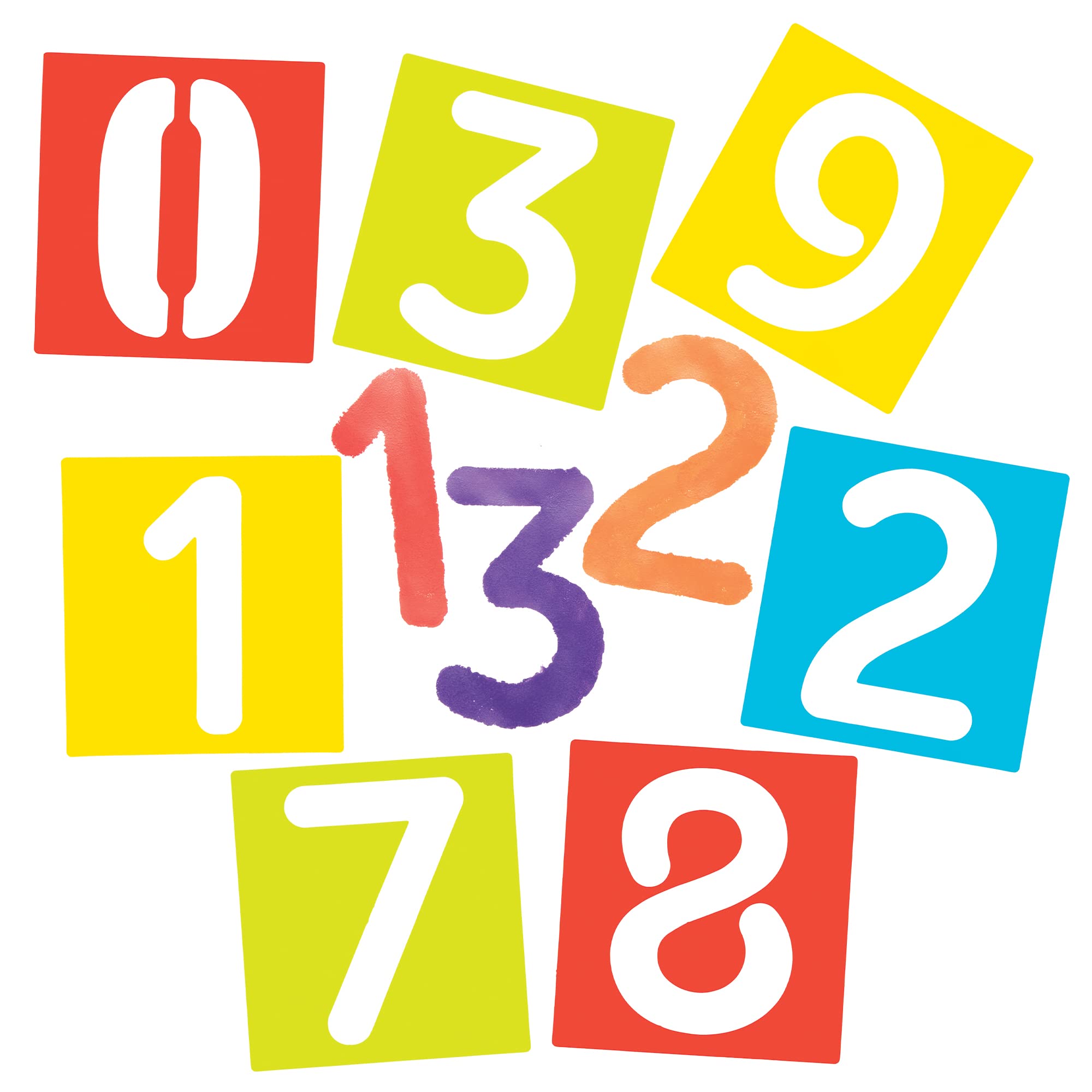 Baker Ross FE816 Number Stencils - Pack of 12, Educational Craft Sets for Children, Washable Stencils for Kids to Decorate Cards, Pictures, Painting and Printing Projects