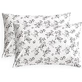 Wake In Cloud - Cottagecore Pillow Cases, Floral Shabby Chic Vintage Flower Shabby Chic Coquette Aesthetic, Set of 2 Soft Pillowcases Pillow Shams Covers, Dark Gray, Standard Size 20x26 Inches