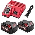 Powilling 2Pack 6.5Ah Replacement for Milwaukee M 18 Battery and Charger Kit Compatible with Milwaukee 18V Battery 48-11-1852