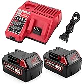 Powilling 2Pack 6.5Ah Replacement for Milwaukee M 18 Battery and Charger Kit Compatible with Milwaukee 18V Battery 48-11-1852