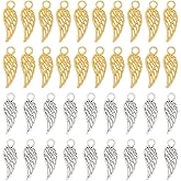 SUNNYCLUE 200Pcs Gold & Silver Angel Wing Charms - Alloy Flight Celestial Small Feather for Jewelry Making DIY Necklaces Bracelets Earrings Keychains Adult Gifts